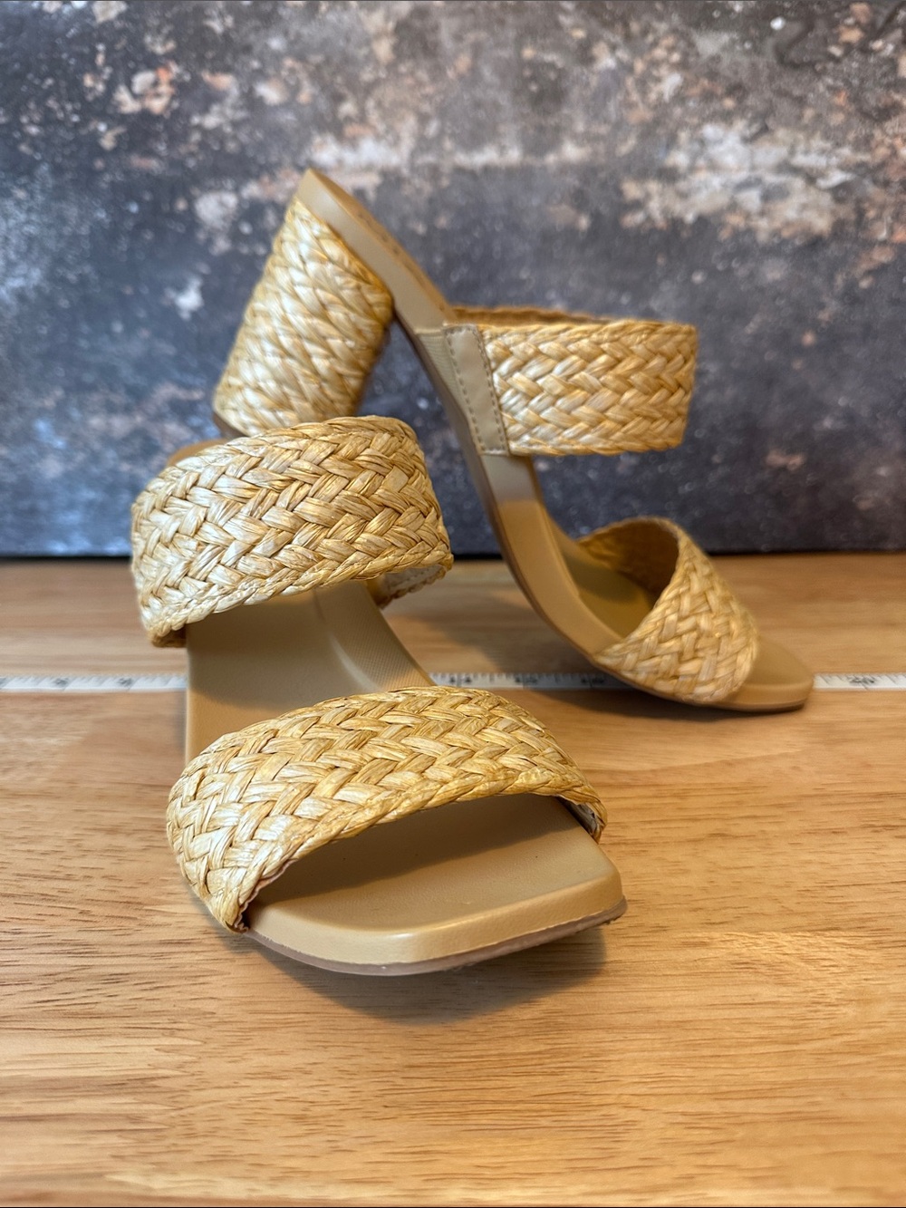MIA for Lascana Braided Double-Strap Tan Block Heel Mules